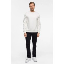 Süvari Beyaz Regular Düz Bisiklet Yaka Sweatshirt