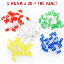 Gollum Teknoloji 100 Adet 5mm Karışık Renkli LED Seti - 5 Farklı Renk (Kırmızı, Sarı, Mavi, Yeşil, Beyaz) Arduino ve Elektronik Proje Seti