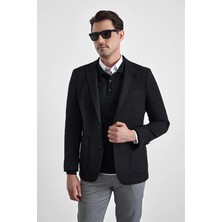 Süvari Siyah Slim Sivri Yaka Torba Cep 6 Drop Klasik Ceket