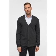 Süvari Antrasit Regular Düz V Yaka Sweatshirt