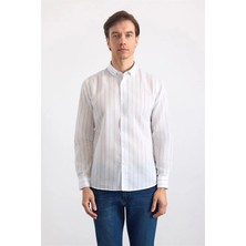 Süvari Buz Mavi Slim Düğmeli Yaka Düz Pike Cepsiz Manşetli Uzun Kollu Casual Gömlek