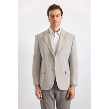 Süvari Bej Regular Mono Yaka Düz Pike Torba Cep 4 Drop Klasik Ceket
