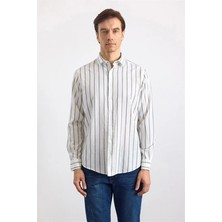 Süvari Koyu Yeşil Regular Klasik Yaka Dikey Çizgili Armürlü Cepsiz Düğmeli Uzun Kollu Casual Gömlek