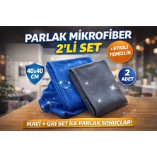 jantistore Parlak Mikrofiber Temizlik Bezi 2'li Mavi - Gri 40X40
