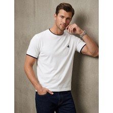 OREİRO Oreiro %100 Pamuklu Erkek T-Shirt - Şerit Detaylı Premium Bisiklet Yaka Bisiklet Yaka Tişört