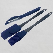 Dore Voir 3 Lü Set Soyacak/yumurta Fırçası/ Sıyırma Spatulası- Lacivert Renkli