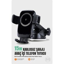 Kensa 15W Kablosuz Şarj Destekli Sensörlü 360° Ayarlanabilir Araç Içi Telefon Tutucu