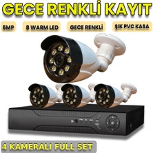 XMPRO byxm3908set4 - 4 kameralı 5mp sony lensli̇ gece renkli gösteren güvenlik seti - 8 warm led li