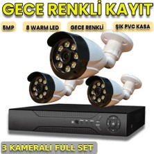 XMPRO byxm3908set3 - 3 kameralı 5mp SONY LENSLİ gece renkli gösteren güvenlik seti - 8 warm led li