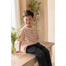 Cigit Oversize T-Shirt  Geniş Kesim Pantolon Takım 2-10 Yaş Turuncu Çizgili