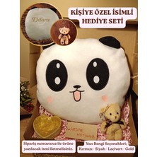 Paganca Kutulu Kişiye Özel Hediye Seti Çok Renkli Panda Yastık 35CM, Ayıcık Anahtarlık ve Tüllü Kutu