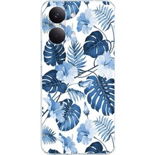 TechTree Poco X8 Pro Max Uyumlu Mavi Yaprak ve Çiçek Desenli Baskılı Silikon Kılıf