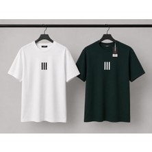 Zengoll & Ramires Beyaz - Zümrüt Yeşil Tencel Kumaş Oversize Tişört 2'li Set