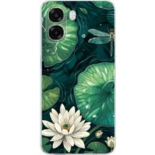 TechTree Oppo A6T - A6X Uyumlu Yeşil Yapraklı Nilüfer ve Yusufçuk Baskılı Silikon Kılıf