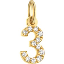 Duyum Gold 14 Ayar Altın Taşlı 3 Rakamı Kolye Ucu - Şanslı Sayım 3 Kolye