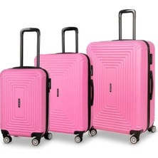 Polo&sky Altuğ Model Pembe Renk 3'lü Abs Valiz Seti Kabin - Orta - Büyük