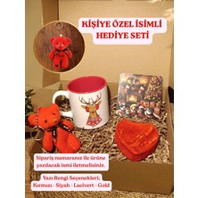 Paganca Kişiye Özel İsimli Hediye Seti Kırmızı Ayıcık Anahtarlık Geyikli Kupa Bardak Altlığı Kalp Şeklinde Tüllü Kutu