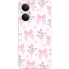 TechTree Poco X8 Pro Uyumlu Pembe Çiçek ve Fiyonklar Baskılı Silikon Kılıf
