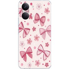 TechTree Poco X8 Pro Max Uyumlu Pembe Fiyonk, Çiçek ve Puantiye Baskılı Silikon Kılıf