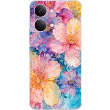 TechTree Poco X8 Pro Max Uyumlu Renkli Çiçekler Sulu Boya Baskılı Silikon Kılıf