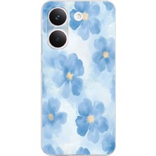 TechTree Poco X8 Pro Uyumlu Mavi Çiçekler Baskılı Silikon Kılıf