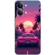 TechTree Poco X8 Pro Max Uyumlu Palmiye Neon Pembe Araba Baskılı Silikon Kılıf