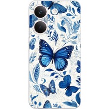 TechTree Poco X8 Pro Uyumlu Mavi Kelebekler Baskılı Silikon Kılıf