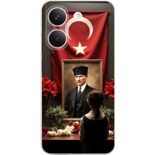 TechTree Poco X8 Pro Uyumlu Atatürk Türk Bayrağı Tablo Baskılı Silikon Kılıf