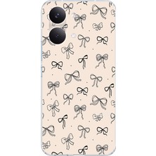 TechTree Poco X8 Pro Max Uyumlu Siyah Fiyonk Desenli Krem Rengi Baskılı Silikon Kılıf