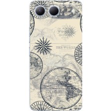 TechTree Tecno Spark 40 5g Uyumlu Vintage Dünya Haritası ve Pusula Baskılı Silikon Kılıf