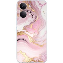 TechTree Poco X8 Pro Max Uyumlu Pembe Mermer Baskılı Silikon Kılıf