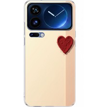 TechTree Xiaomi 17 Pro Max Uyumlu Krem Zeminli Kırmızı Kalp Baskılı Silikon Kılıf