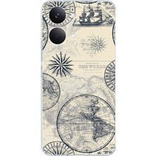 TechTree Poco X8 Pro Max Uyumlu Vintage Dünya Haritası ve Pusula Baskılı Silikon Kılıf