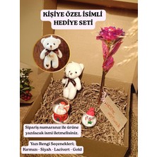 Paganca Kutulu Hediye Seti Beyaz Ayıcık Anahtarlık - Cam Küre - Dekoratif Mum - Sonsuzluk Gülü - Kişiye Özel İsimli