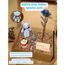 Paganca Mavi Ayıcık Anahtarlık Cam Küre Dekoratif Mum Dilek Şişesi Sonsuzluk Gülü Kişiye Özel İsimli Hediye Seti