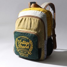 Cappadocia Vintage 4034 Patara Yeşil Krem Bej Sırt Okul Seyahat 15.6 Inç Inch Laptop Günlük Notebook Yumuşak Pamuk Kumaş Çanta