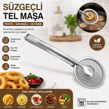 lawrenceshop Servis Süzgeçli Tel Servis Maşası Yağ Süzmeli Çok Amaçlı Mutfak Maşası Süzgeçli Kızartma ve Haşlama Maşası