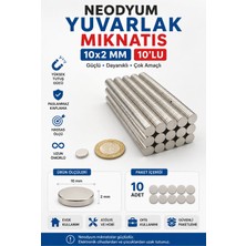 Dünya Magnet Yuvarlak Neodyum Mıknatıs 10X2 mm 10'lu Güçlü N35 Magnet Hobi Ofis Endüstriyel