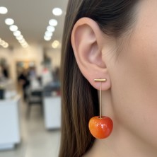 Sedosh Home Vision Turuncu Cam Kiraz Figürlü Paslanmaz Çelik Küpe 5 cm