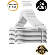 Empressco 24 Adet Beyaz Ahşap Görünümlü Plastik Elbise Askısı Seti