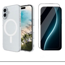Tekno Grup Iphone 16 Kılıf Mika Kamera Korumalı M-Safe Şarj Özellikli Şeffaf Sert Pc London Kapak + Cam Ekran Koruyucu