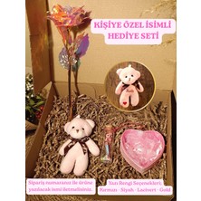 Paganca Pembe Ayıcık Anahtarlık - Kalpli Tüllü Kutu - Dilek Şişesi - Sonsuzluk Gülü Kişiye Özel İsimli Kutulu Hediye Seti