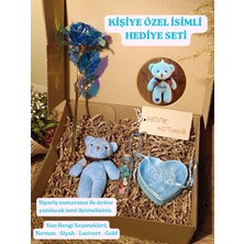 Paganca Kişiye Özel İsimli Hediye Seti - Mavi Ayıcık Anahtarlık - Kalpli Tüllü Kutu - Sonsuzluk Gülü - Dilek Şişesi