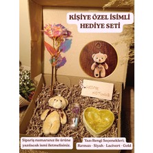 Paganca Kahverengi Ayıcık Anahtarlık - Kalpli Tüllü Kutu - Dilek Şişesi - Sonsuzluk Gülü - Dilek Şişesi Kişiye Özel İsimli Hediye Seti
