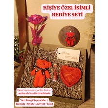 Paganca Kırmızı Ayıcık Anahtarlık - Kalpli Tüllü Kutu - Dilek Şişesi - Sonsuzluk Gülü Kutulu Kişiye Özel İsimli Hediye Seti
