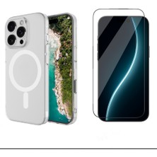 Tekno Grup Iphone 16 Pro Max Kılıf Mika Kamera Korumalı M-Safe Şarj Özellikli Şeffaf Sert Pc London Kapak + Cam Ekran Koruyucu