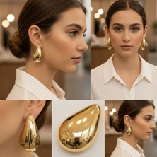 Sedosh Home Vision Damla Model Gold Renk Paslanmaz Çelik Küpe 4 cm