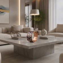 Erol Bakır Bakır Mor Gri Geometrik Desenli Geniş Form Ayarlanabilir Yüzük