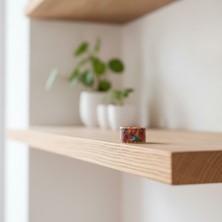Erol Bakır Bakır Kırmızı Mavi Minik Kilim Desenli Geniş Form Ayarlanabilir Yüzük