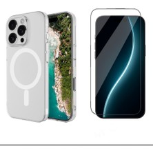 Tekno Grup Iphone 16 Pro Kılıf Mika Kamera Korumalı M-Safe Şarj Özellikli Şeffaf Sert Pc London Kapak + Cam Ekran Koruyucu